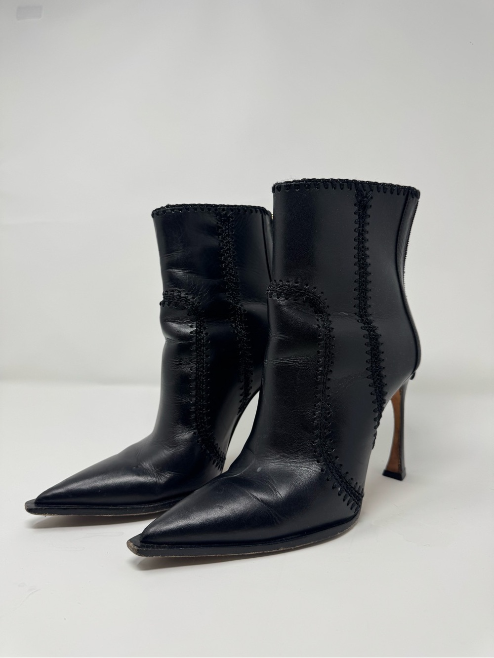 Alexandre Birman Black Leather Pointed Stiletto Ankle Boots